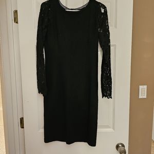 Black cashmere dress with lacey arms..